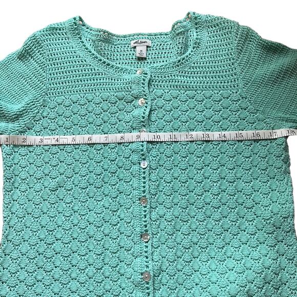 L.L Bean Sweater Women's Size Medium Petite Crochet Green 3/4 Sleeves - Picture 5 of 6